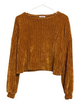 2/$30 Lida Kate Mustard Chenille Ribbed Cropped Sweater Size Small Boho Cozy